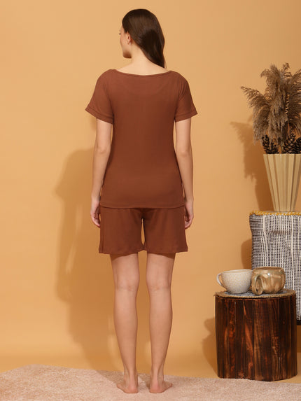 Maternity Shorts with T-shirt Set- Brown