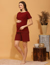 Maternity Shorts with T-shirt Set- Burgundy