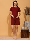 Maternity Shorts with T-shirt Set- Burgundy