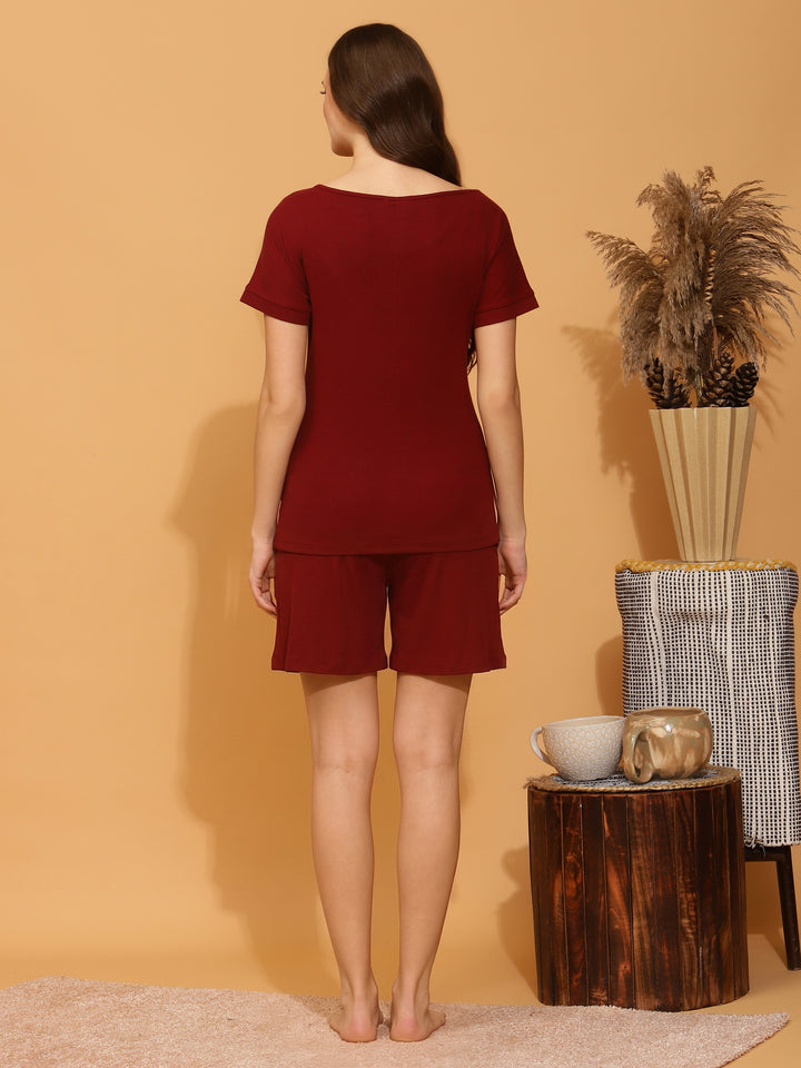 Maternity Shorts with T-shirt Set- Burgundy