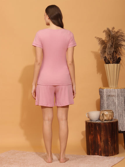 Maternity Shorts with T-shirt Set- Pink