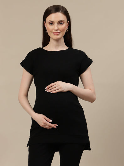 Maternity Ribbed Top- Black