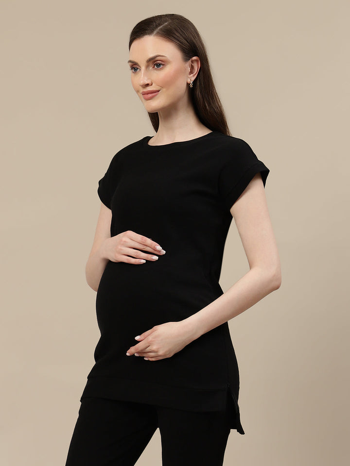 Maternity Ribbed Top- Black