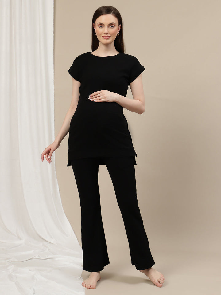 Maternity Ribbed Top- Black