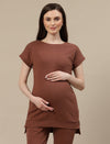 Maternity Ribbed Top- Brown