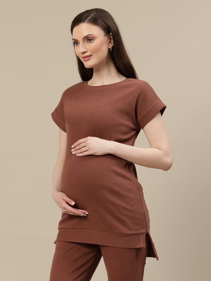 Maternity Ribbed Top- Brown
