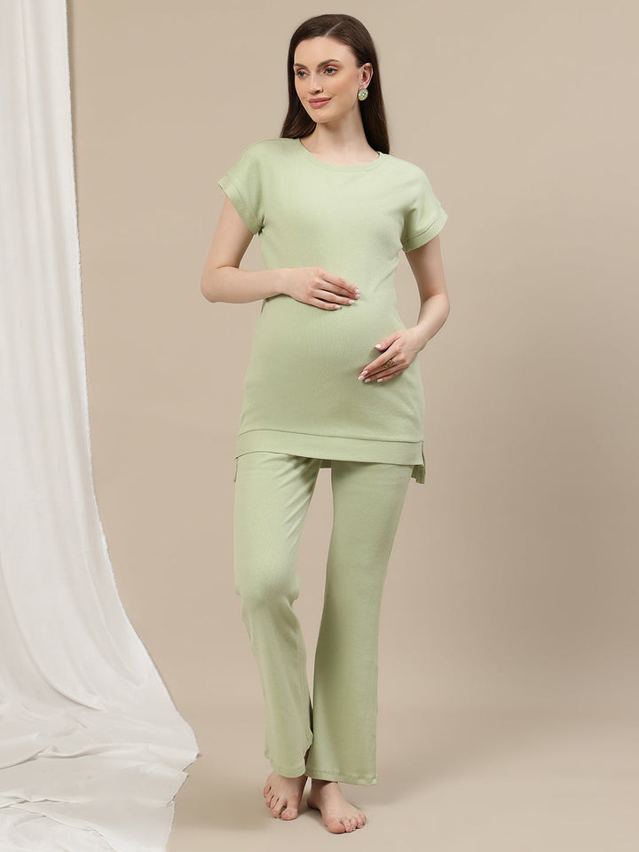 Maternity Ribbed Top- Green