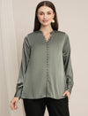 Maternity Satin Formal Shirt - Green