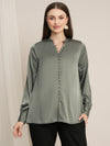 Maternity Satin Formal Shirt - Green
