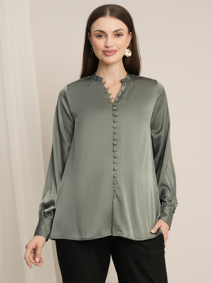 Maternity Satin Formal Shirt - Green