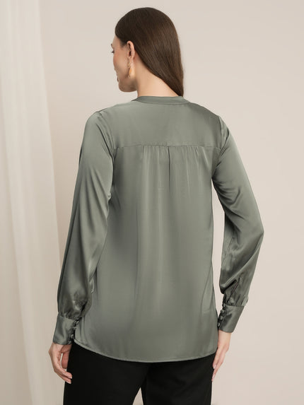 Maternity Satin Formal Shirt - Green