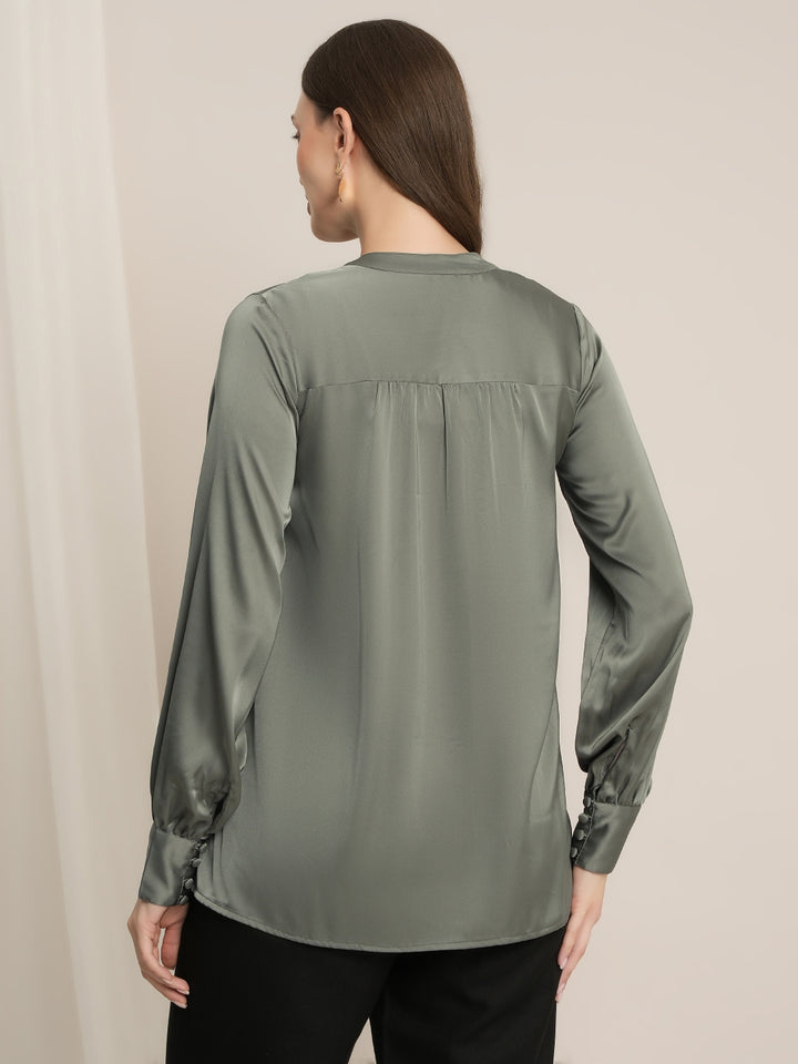 Maternity Satin Formal Shirt - Green