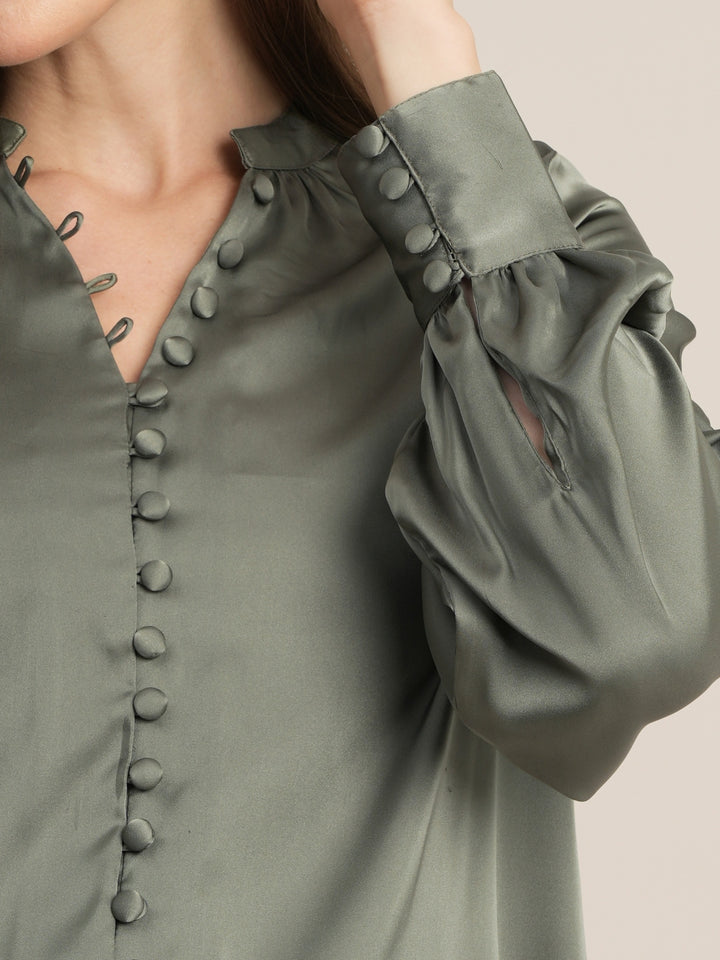 Maternity Satin Formal Shirt - Green