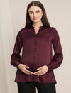 Maternity Satin Formal Shirt - Maroon