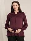 Maternity Satin Formal Shirt - Maroon