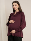 Maternity Satin Formal Shirt - Maroon
