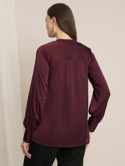 Maternity Satin Formal Shirt - Maroon