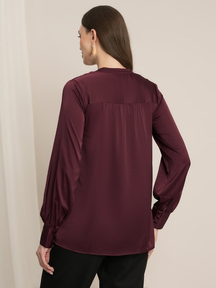 Maternity Satin Formal Shirt - Maroon