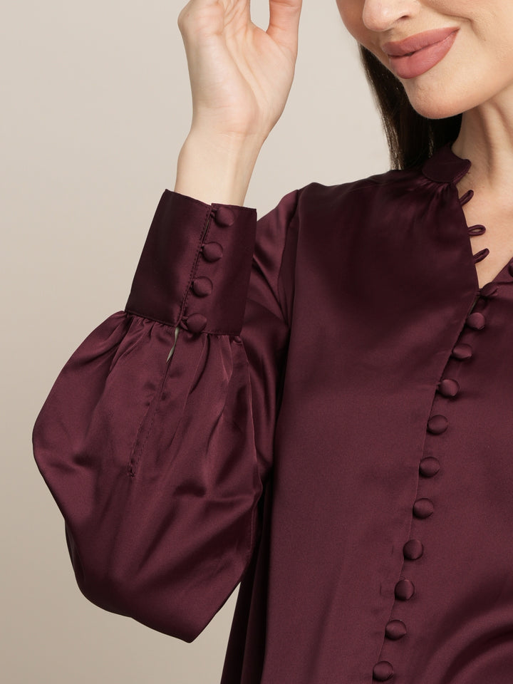 Maternity Satin Formal Shirt - Maroon