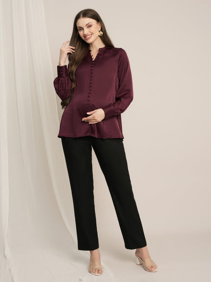 Maternity Satin Formal Shirt - Maroon