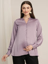 Maternity Satin Formal Shirt - Purple
