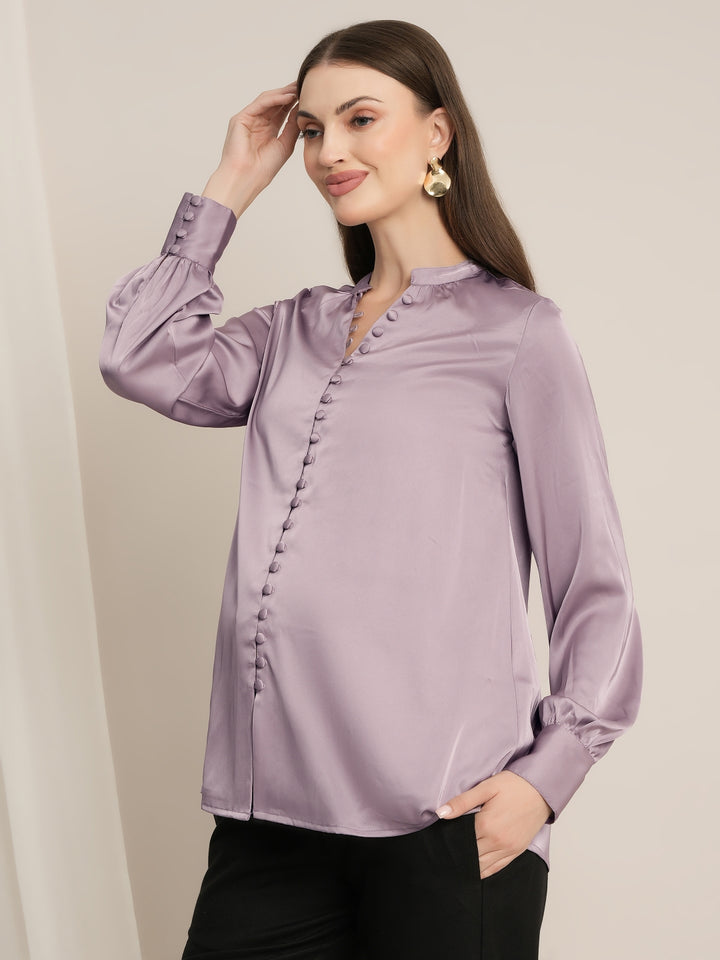 Maternity Satin Formal Shirt - Purple