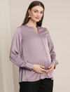 Maternity Satin Formal Shirt - Purple
