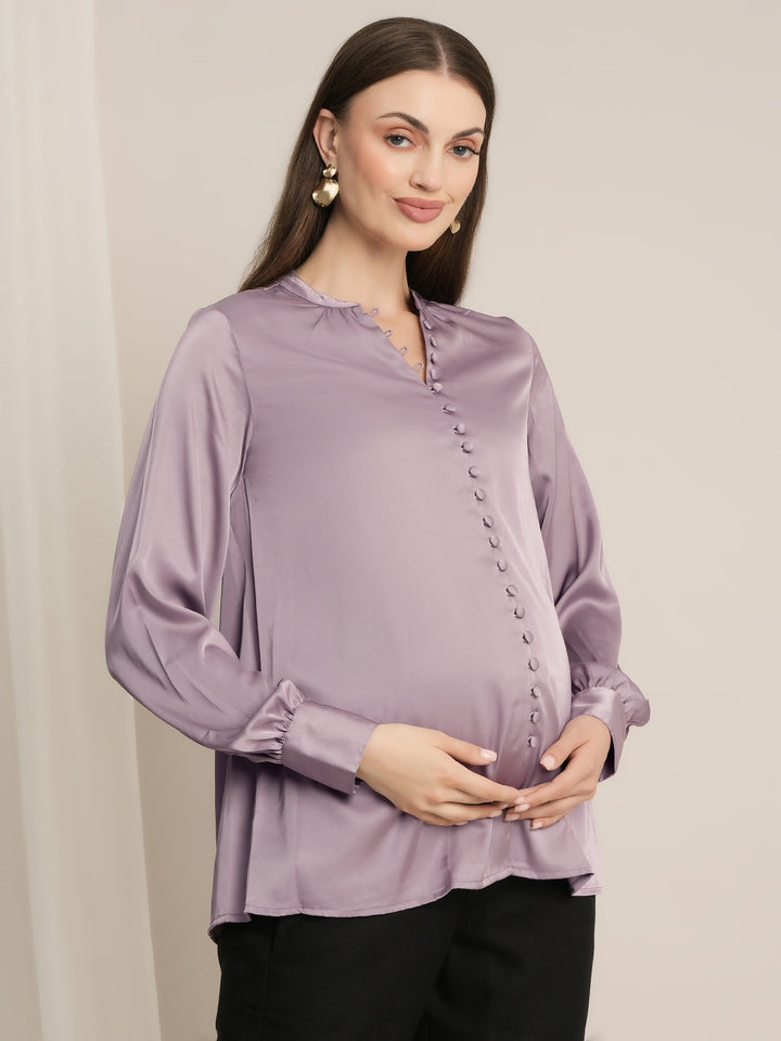 Maternity Satin Formal Shirt - Purple