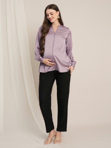 Maternity Satin Formal Shirt - Purple