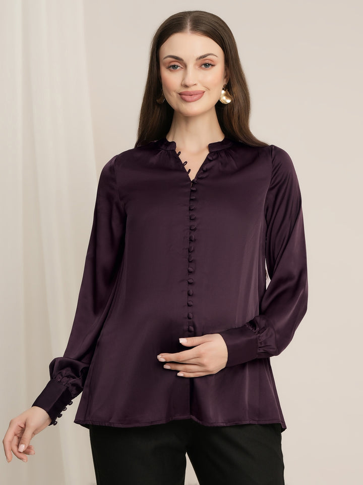 Maternity Satin Formal Shirt - Wine
