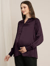 Maternity Satin Formal Shirt - Wine