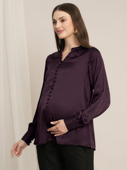 Maternity Satin Formal Shirt - Wine