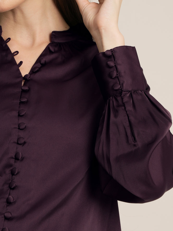 Maternity Satin Formal Shirt - Wine