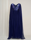 Navy Blue Maternity Sequin Tulle Gown with Cape Sleeves