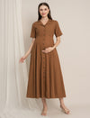 Maternity Linen Shirt Dress - Brown