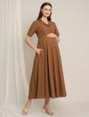 Maternity Linen Shirt Dress - Brown