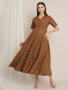 Maternity Linen Shirt Dress - Brown