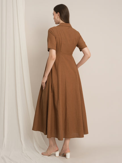 Maternity Linen Shirt Dress - Brown