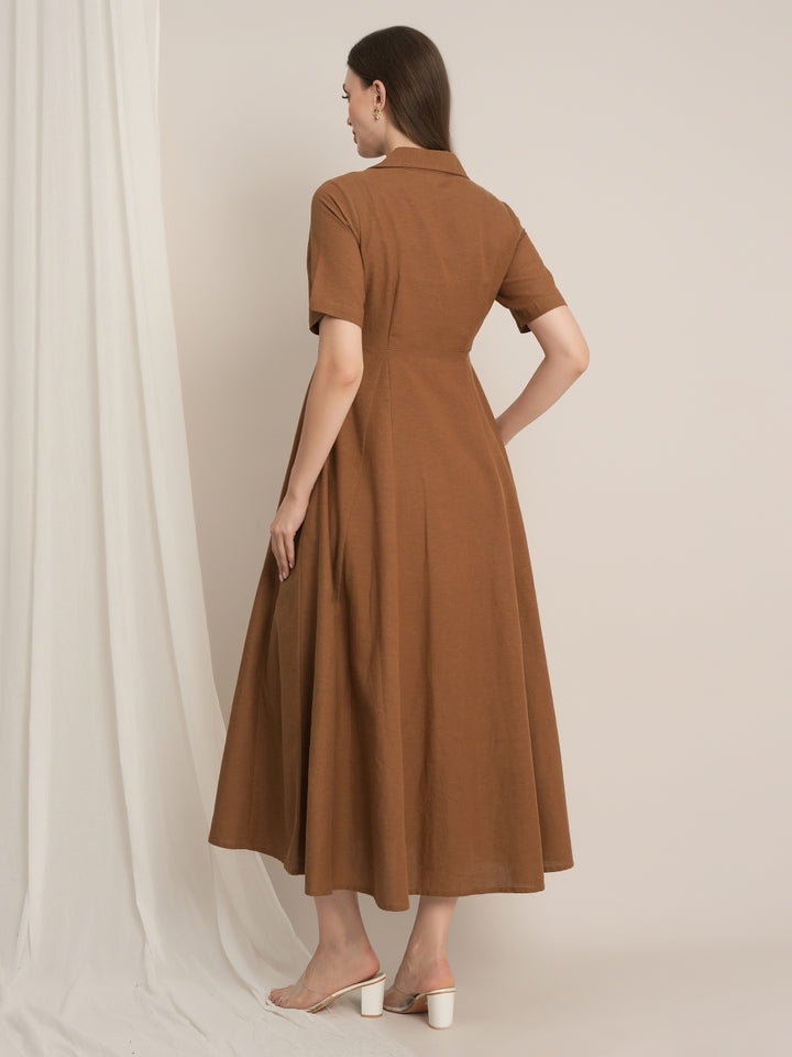 Maternity Linen Shirt Dress - Brown