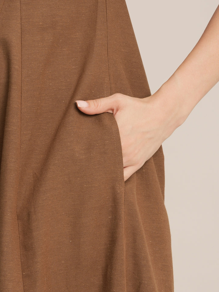 Maternity Linen Shirt Dress - Brown