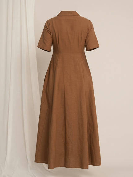 Maternity Linen Shirt Dress - Brown