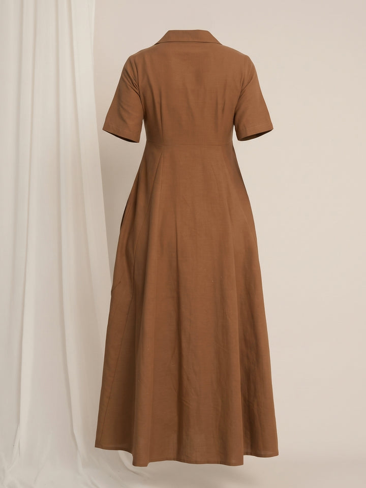 Maternity Linen Shirt Dress - Brown