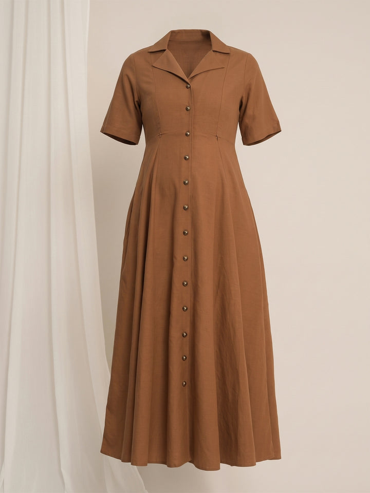 Maternity Linen Shirt Dress - Brown