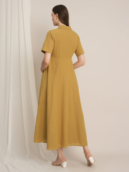 Maternity Linen Shirt Dress - Mustard
