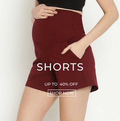 Pregnant woman wearing maternity shorts