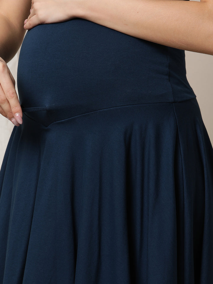 Maternity Adjustable Flared Skirt - Indigo Blue