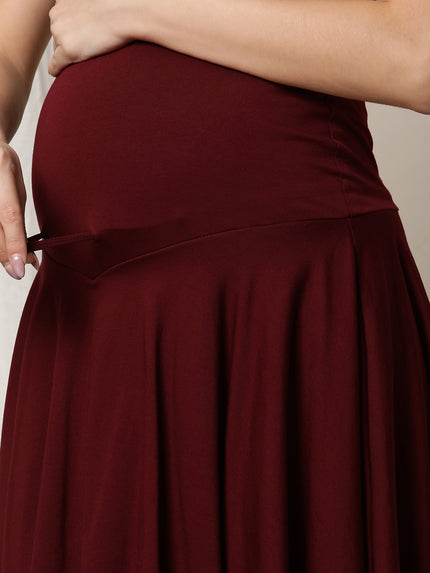 Maternity Adjustable Flared Skirt - Wine Berry