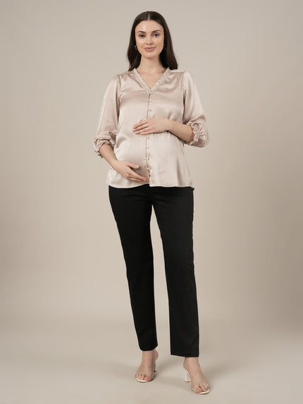Stretchy Cotton Straight Fit Formal Maternity Trousers-Black
