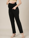 Stretchy Cotton Straight Fit Formal Maternity Trousers-Black