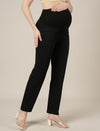 Stretchy Cotton Straight Fit Formal Maternity Trousers-Black